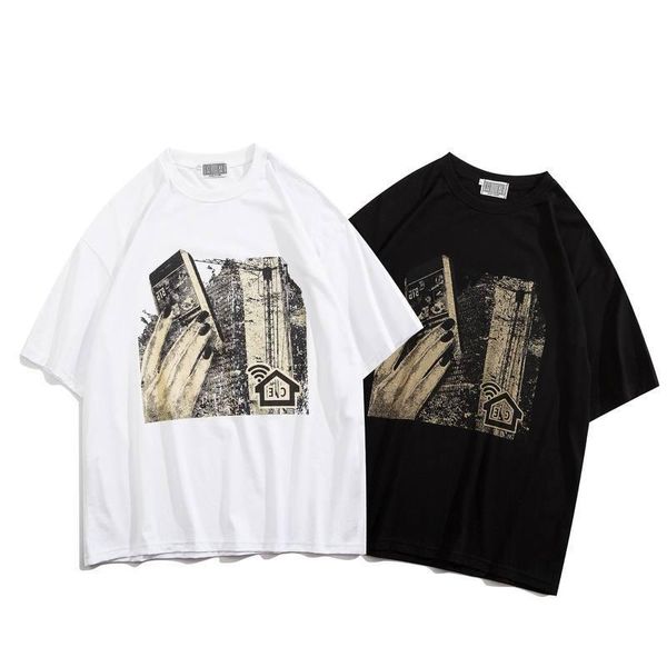 men's t-shirts japan e cavempt c. fashion brand ins super phone building print tee high street short-sleeved men women, White;black